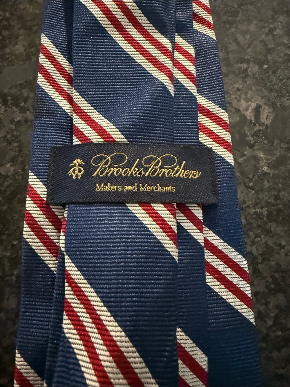 Brooks Brothers Navy Tie with Red and White Diagonal Stripes - Picture 3 of 3